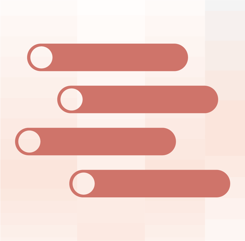 Dark red list icons on a pink background.
